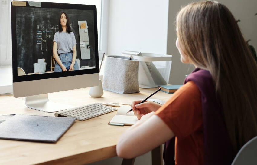 Students talking through a video call