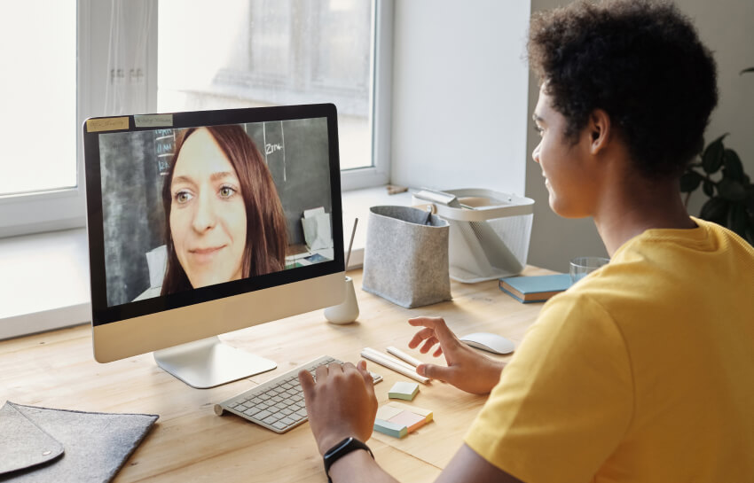 Students talking on a video call
