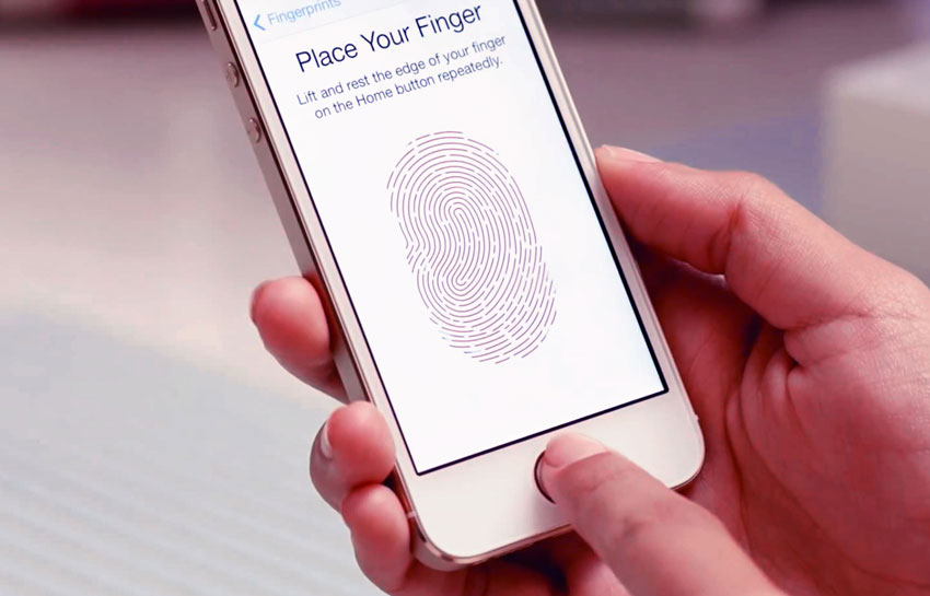 User setting a fingerprint on a phone