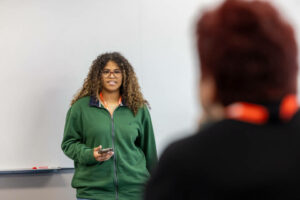Student giving a presentation