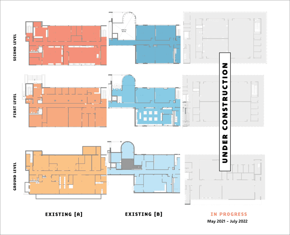 Zollner construction phase 1 - new wing under construction, May 2021 - July 2022