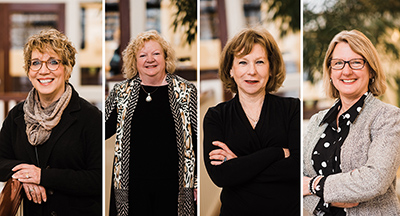 2019 commencement speakers Patti Hays, Marilyn Moran-Townsend, Rachel Tobin-Smith and Faith Van Gilder