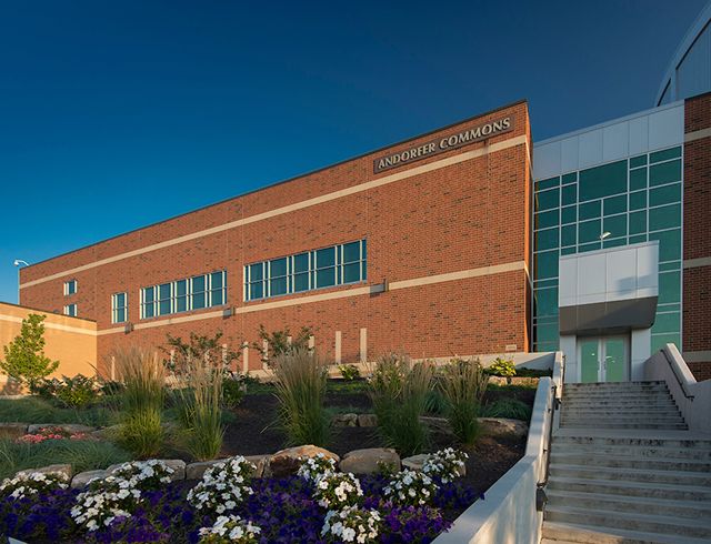 exterior photo of the north facade of Andorfer Commons