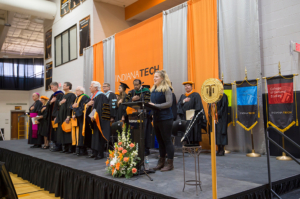 Student lead pledge of allegiance during President Karl W. Einolf's Inauguration