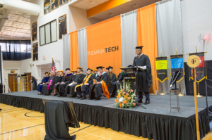 A student presenting during the inauguration ceremony