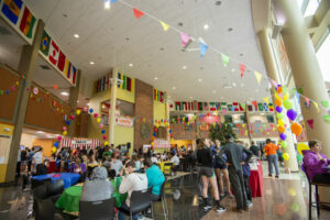 Dining hall decorated like a fair