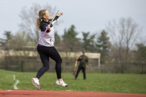 Indiana Tech student preparing to throw a javelin