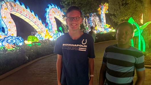 Zane and Malik at Glow Wild at the Fort Wayne Zoo