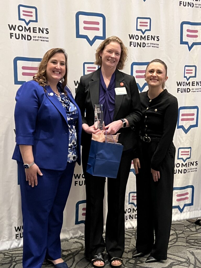 Indiana Tech director of HR Julie Hendryx, center, with representatives from Women's Fund of Greater Fort Wayne