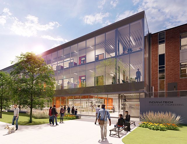 Artist rendering of north entrance of new Zollner Engineering Center