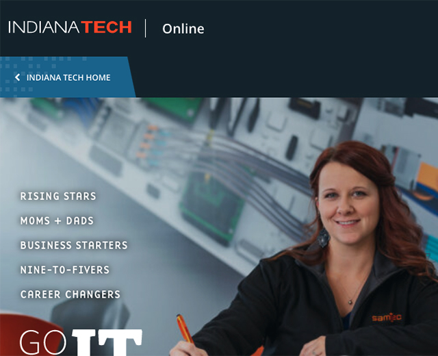 screen shot of online.indianatech.edu home page