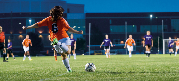 A student at Indiana Tech playing Soccor