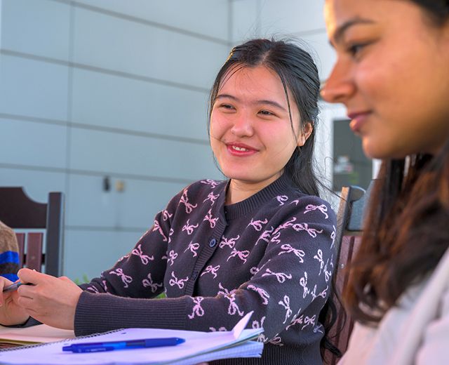 two students studying
