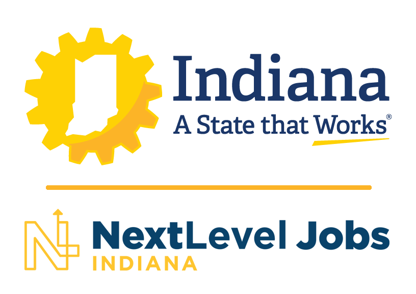 indiana: a state that works logo combined with nextlevel jobs indiana logo